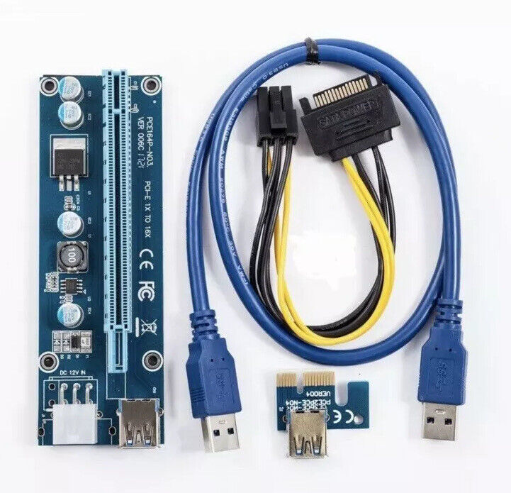 LOT USB 3.0 PCI-E Express 5x To 16x Extender Riser Card Adapter Power