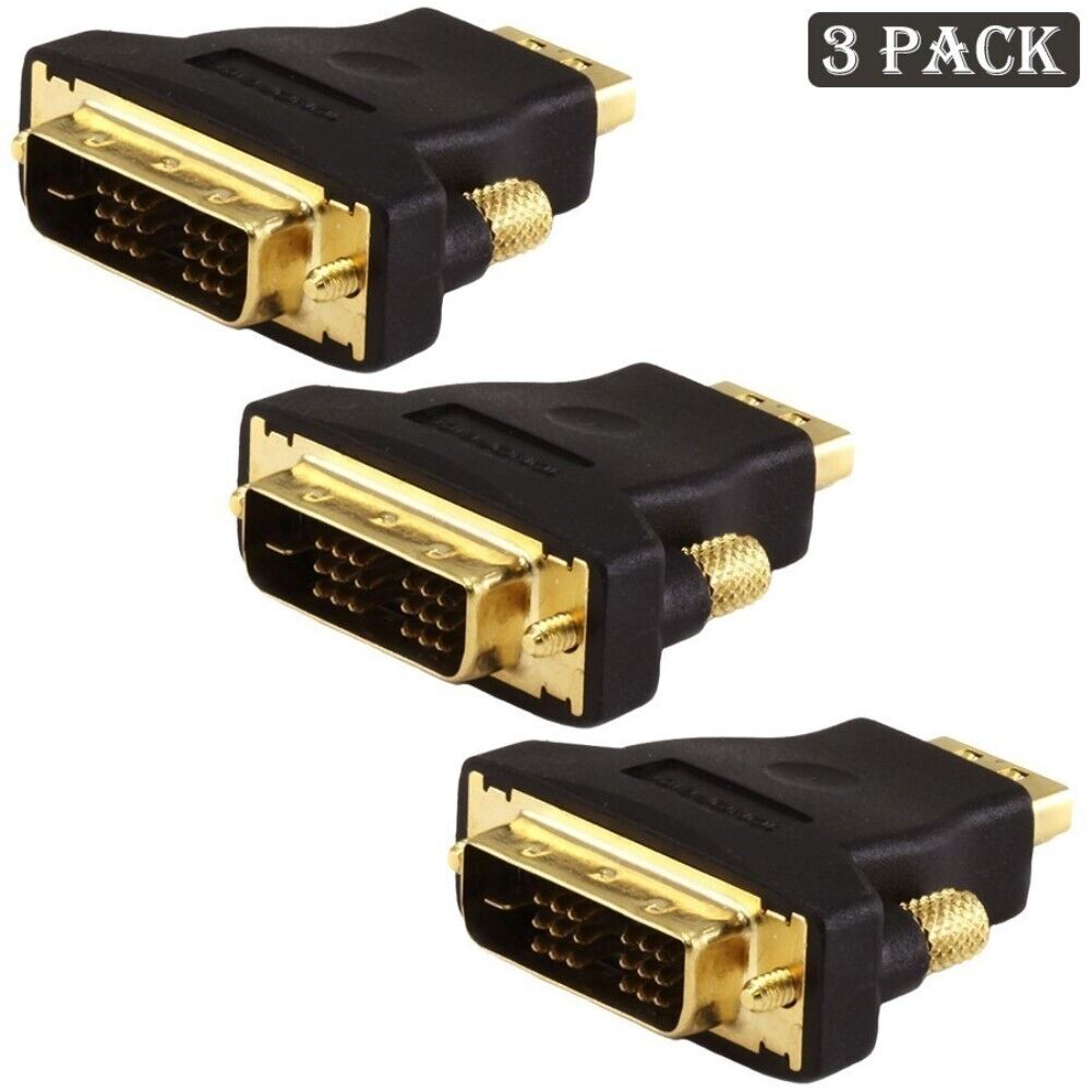 3x DVI-D Single Link to HDMI Audio Video Adapter Male to Female Converter HD TV