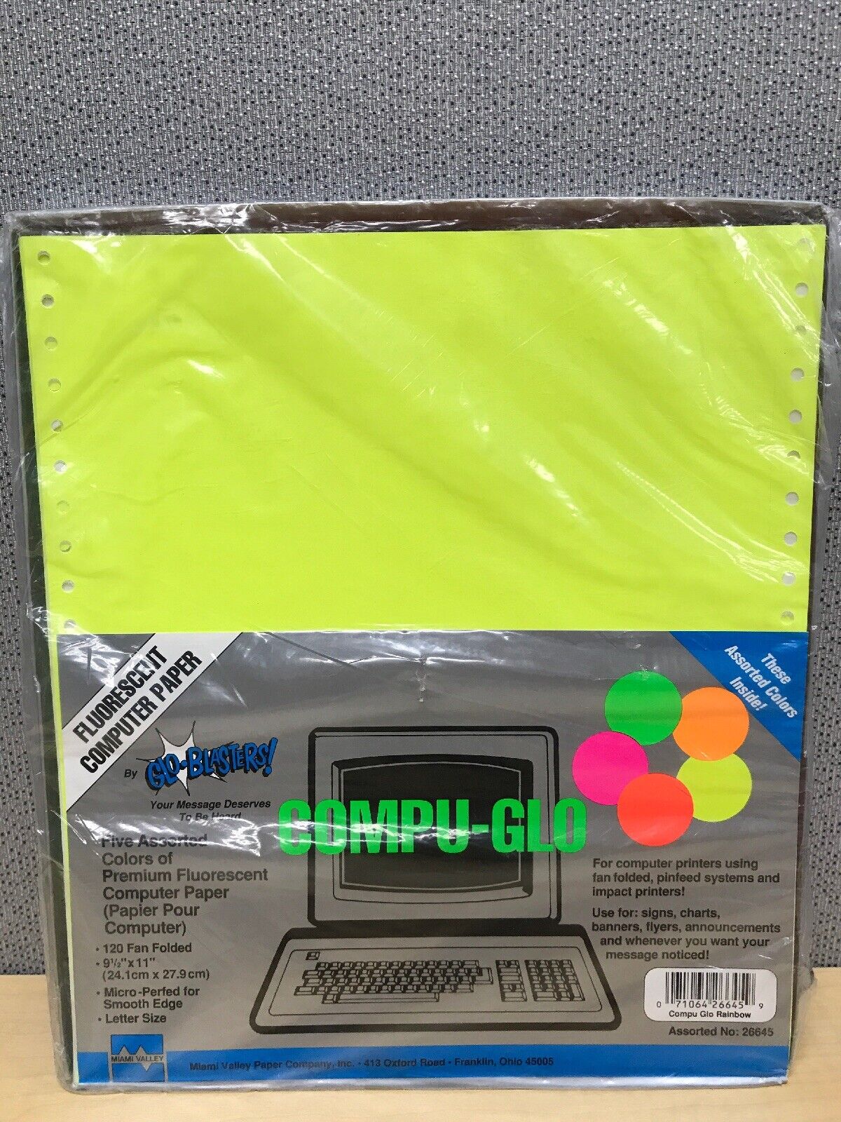 Compu Glo Paper Assorted Rainbow Fluorescent Computer Dot Matrix Neon Pinfeed