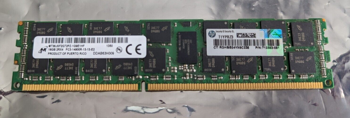 16GB HP Micron 712383-081  PC3-14900R 2RX4 DDR3 1866 Memory