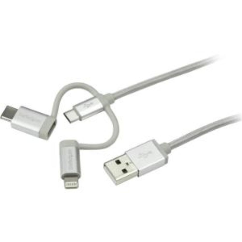 StarTech 1m (3ft) USB Multi-Charger Cable - Lightning, USB-C, Micro-B