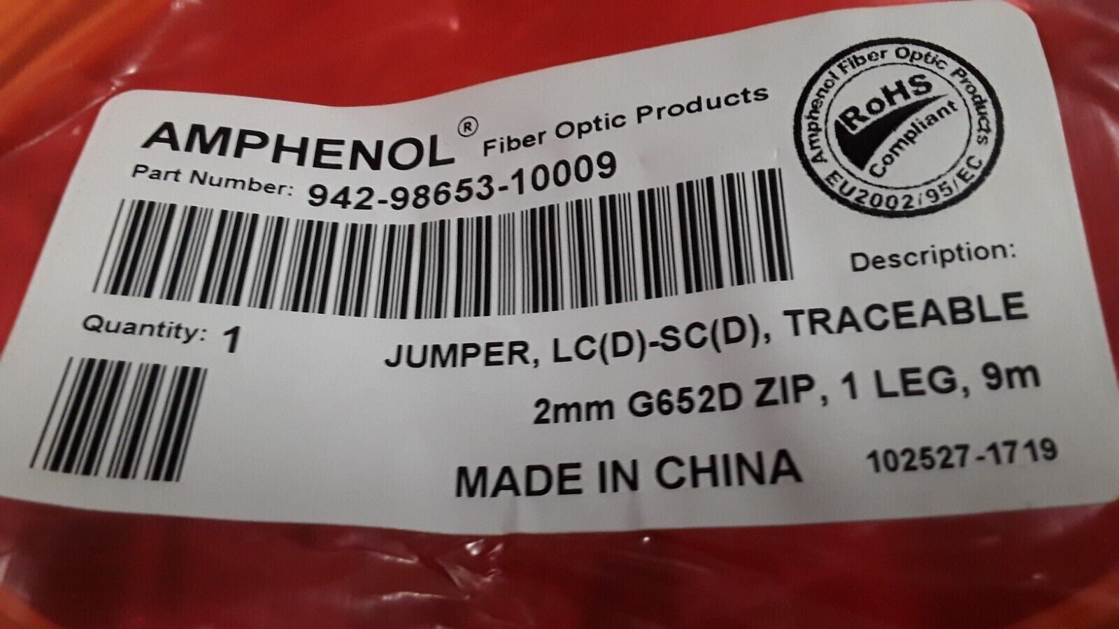 Qty 80 Amphenol 942-98653-10009 LC - LC DUP 9M Traceable - Factory Sealed