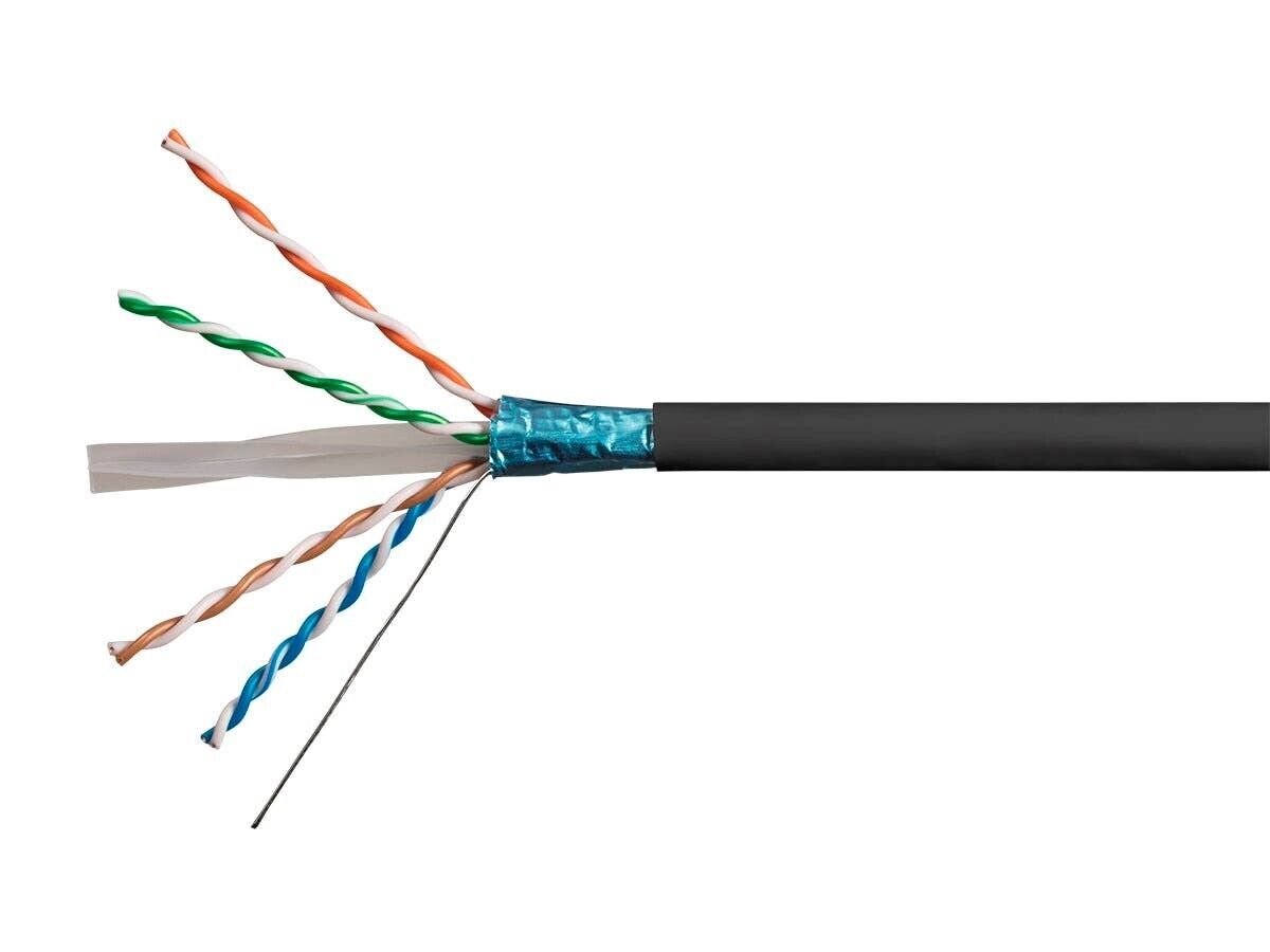 Monoprice Cat6A Ethernet Bulk Cable, 500ft, Black, 550MHz, FTP, 10G, 23AWG, CMR