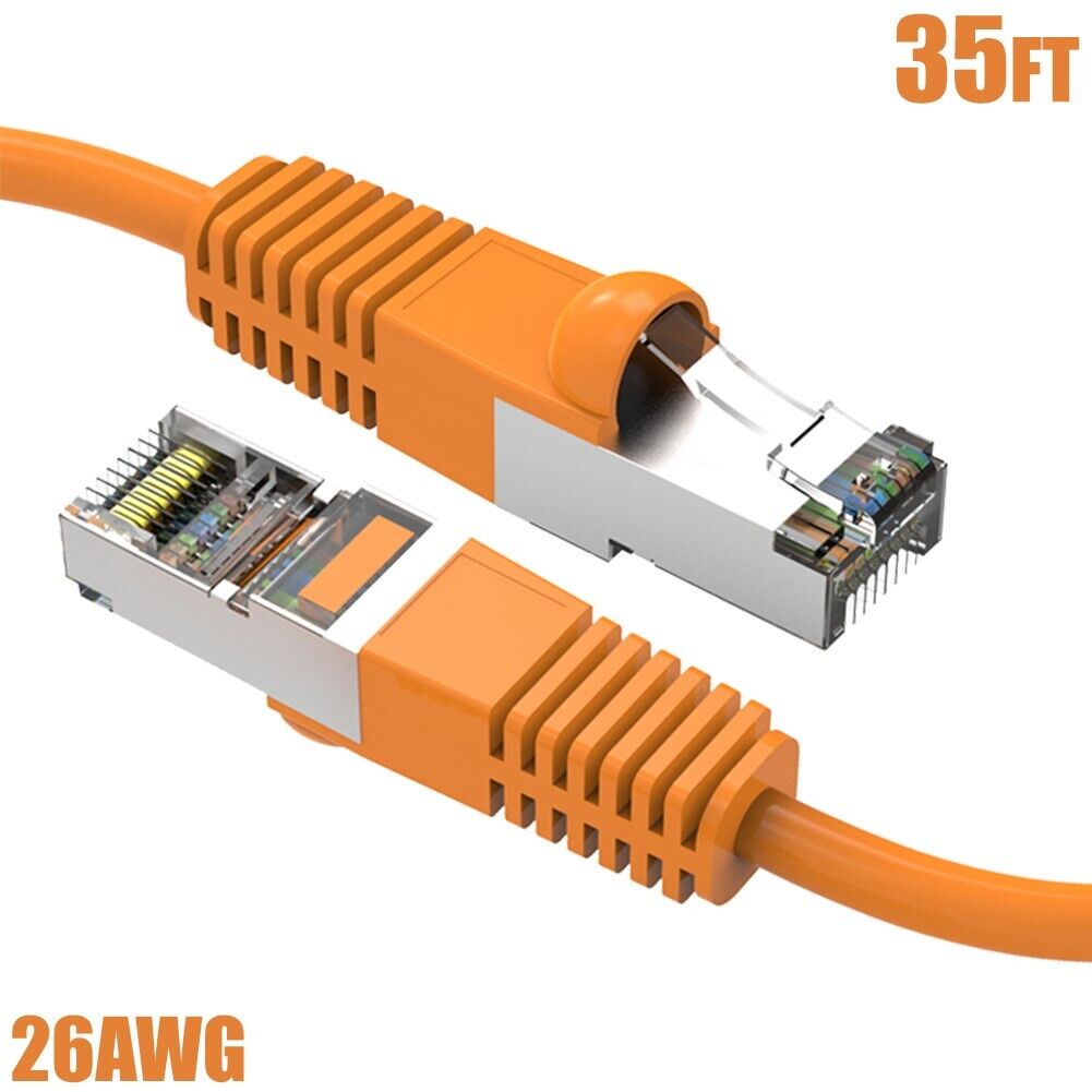 35FT Cat5E RJ45 Ethernet LAN Network FTP Shielded Cable Copper Gold 26AWG Orange