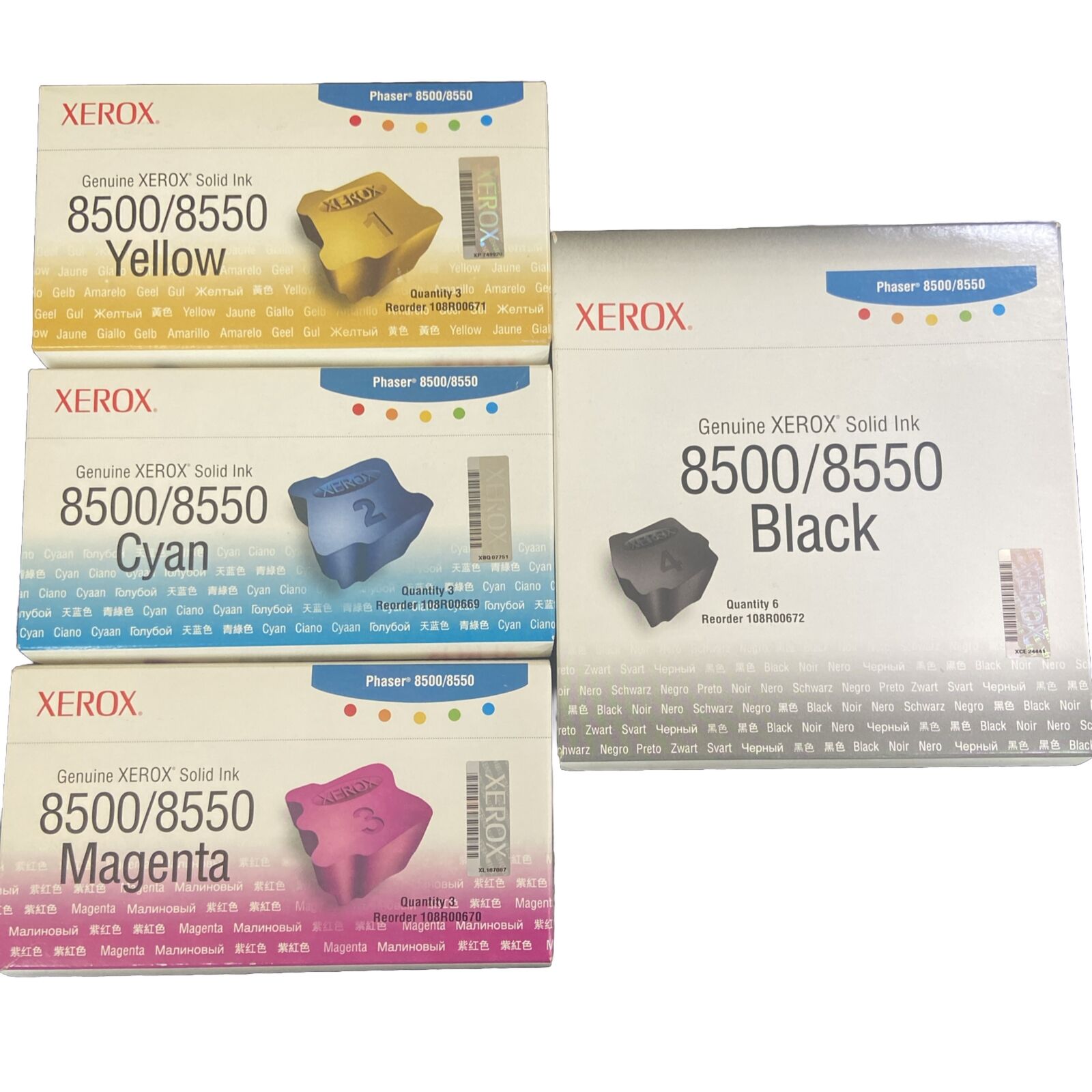 NIB Genuine Xerox Solid Ink 8500/8550, Full Set- Yellow, Cyan, Magenta, & Black