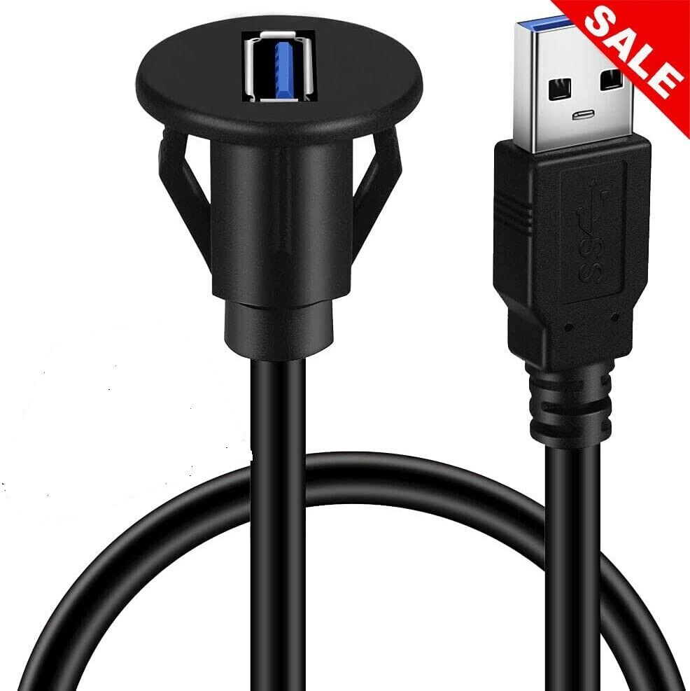 Car Dash Panel AUX Flush Mount, USB 3.0 3ft Male to Female Extension Cable