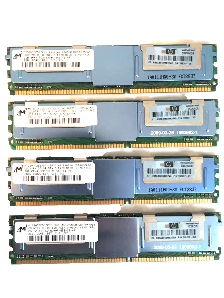 Lot of 4 2GB (8GB total) MICRON MT36HTF25672FY-667F1N6 PC5300 DDR2 MEMORY