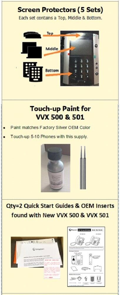 Polycom VVX 601 VVX 600 OEM Screen Protectors & OEM Match Touch-up Paint 