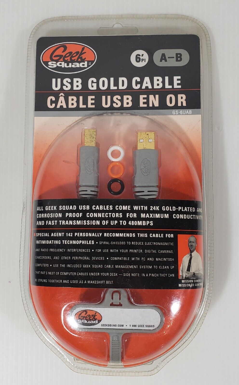 Geek Squad USB 2.0 Gold USB Cable A-B, 6 ft. NEW                           