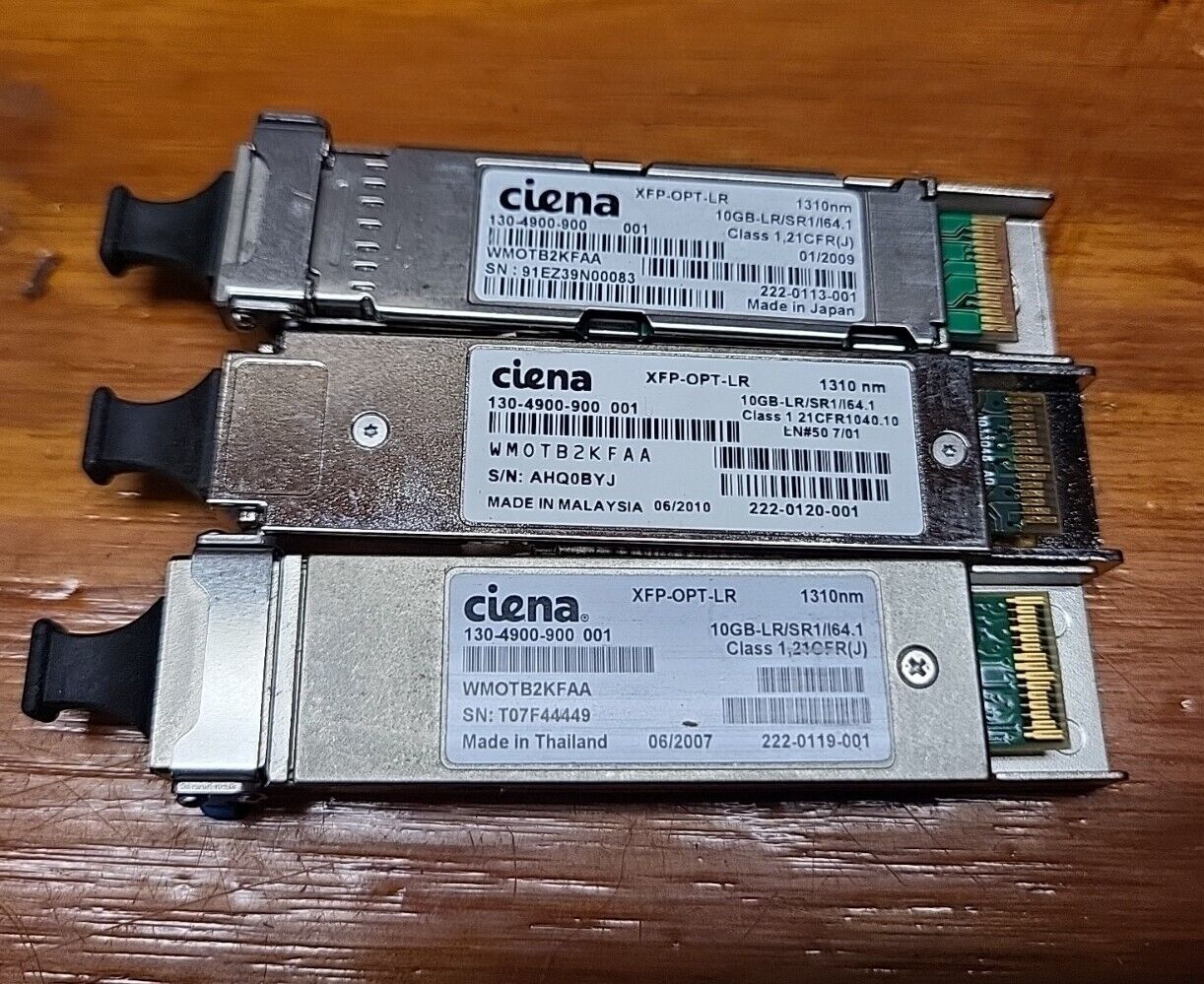Lot Of 3 Ciena 130-4900-900 XFP-OPT-LR 10GB-LR/SR1/I64.1 WMOTB2KFAA