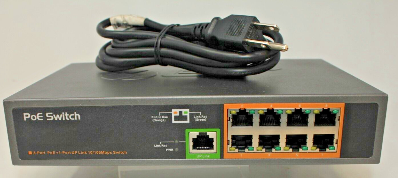 BV-Tech POE-SW801 8 Port PoE+ Unmanaged Switch Tested Working w PWR CORD