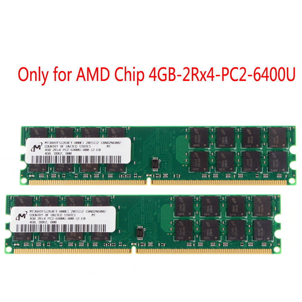 Micron 8GB 2X 4GB 4 G DDR2 2RX4 800MHZ PC2-6400 DIMM Desktop RAM Memory AMD CPU