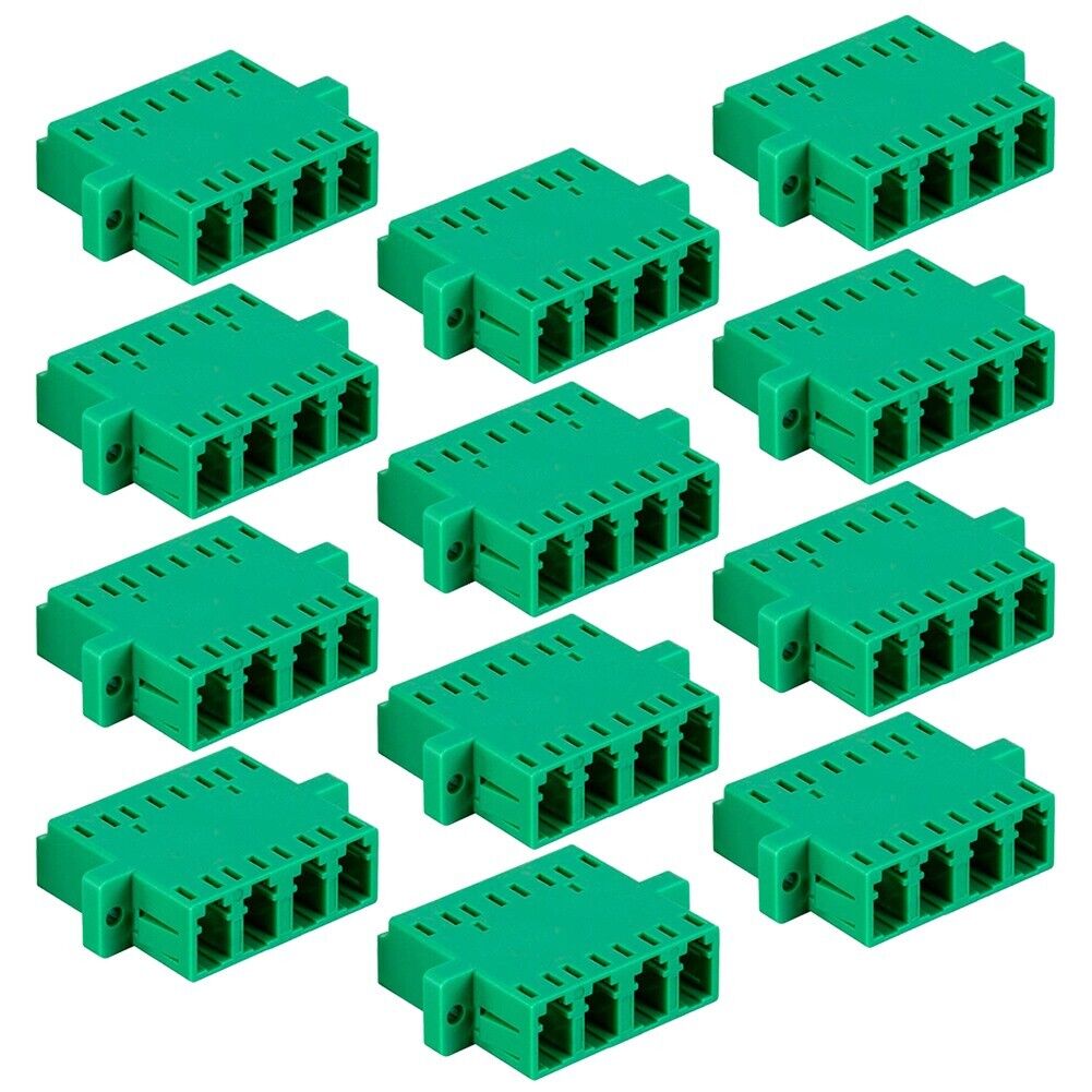 12 Pcs LC to LC Female Flangeless Quad Single Mode Fiber Optical Adapter Green