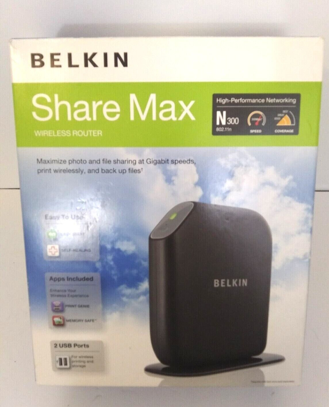 Belkin Share Max  N300 Wireless Router Black 2 USB Ports For Wireless Printing 
