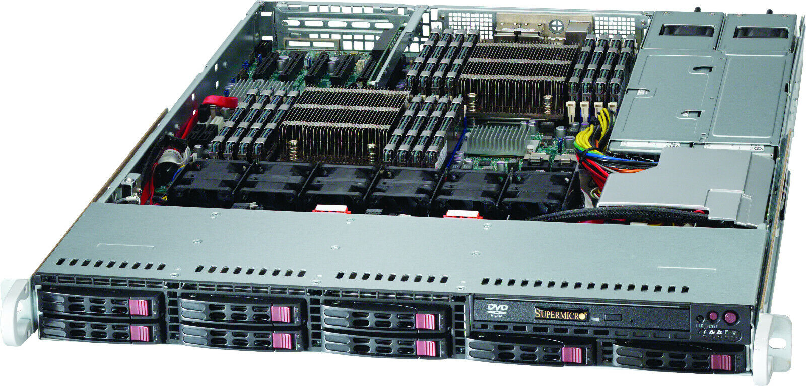 1U Supermicro Server 8 bay SFF 2x E5-2630L V2 6 Core Low Power 9.6TB HW RAID BBU