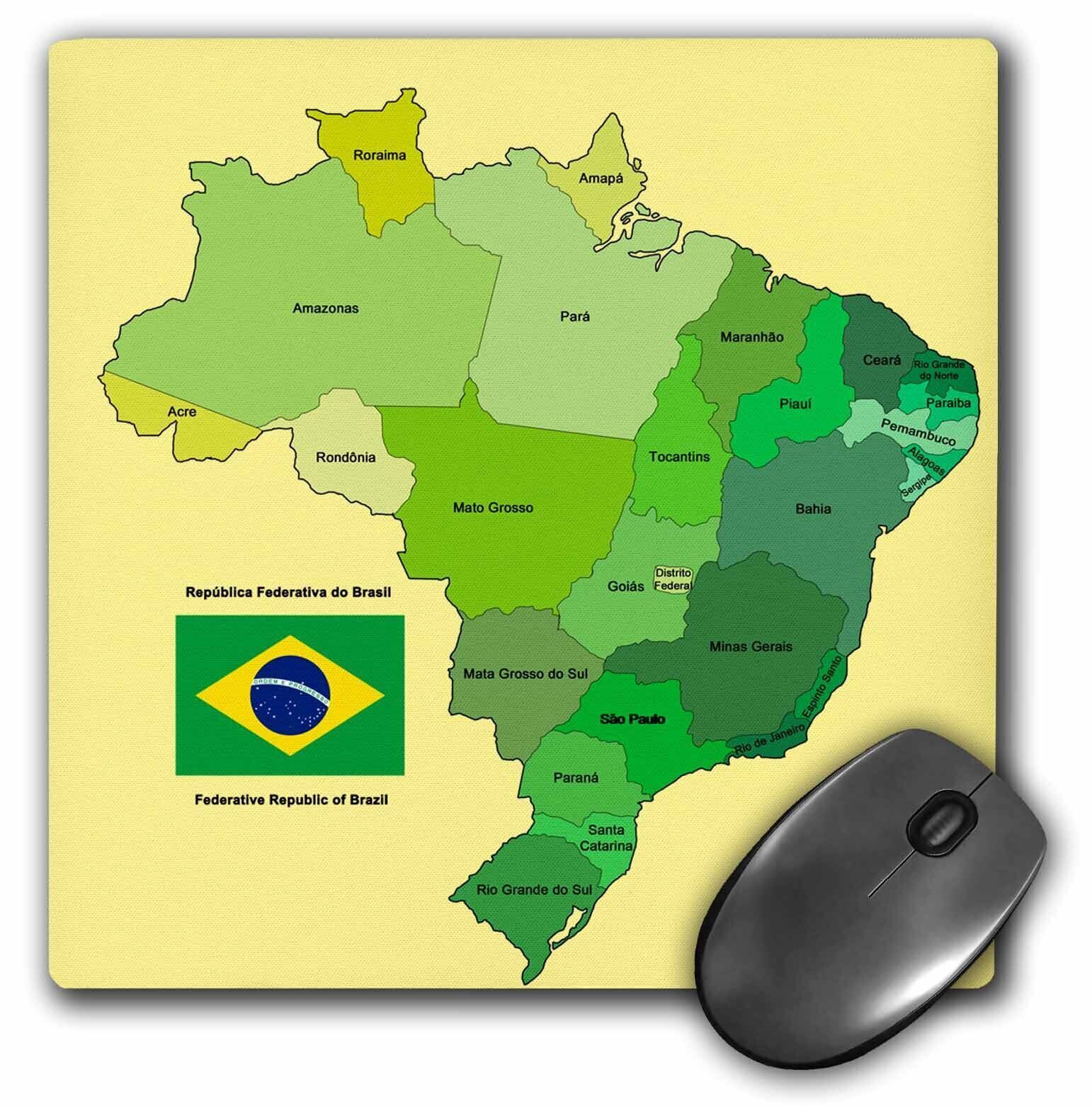 3dRose Colorful political map of Brazil with each state identified. Flag with En