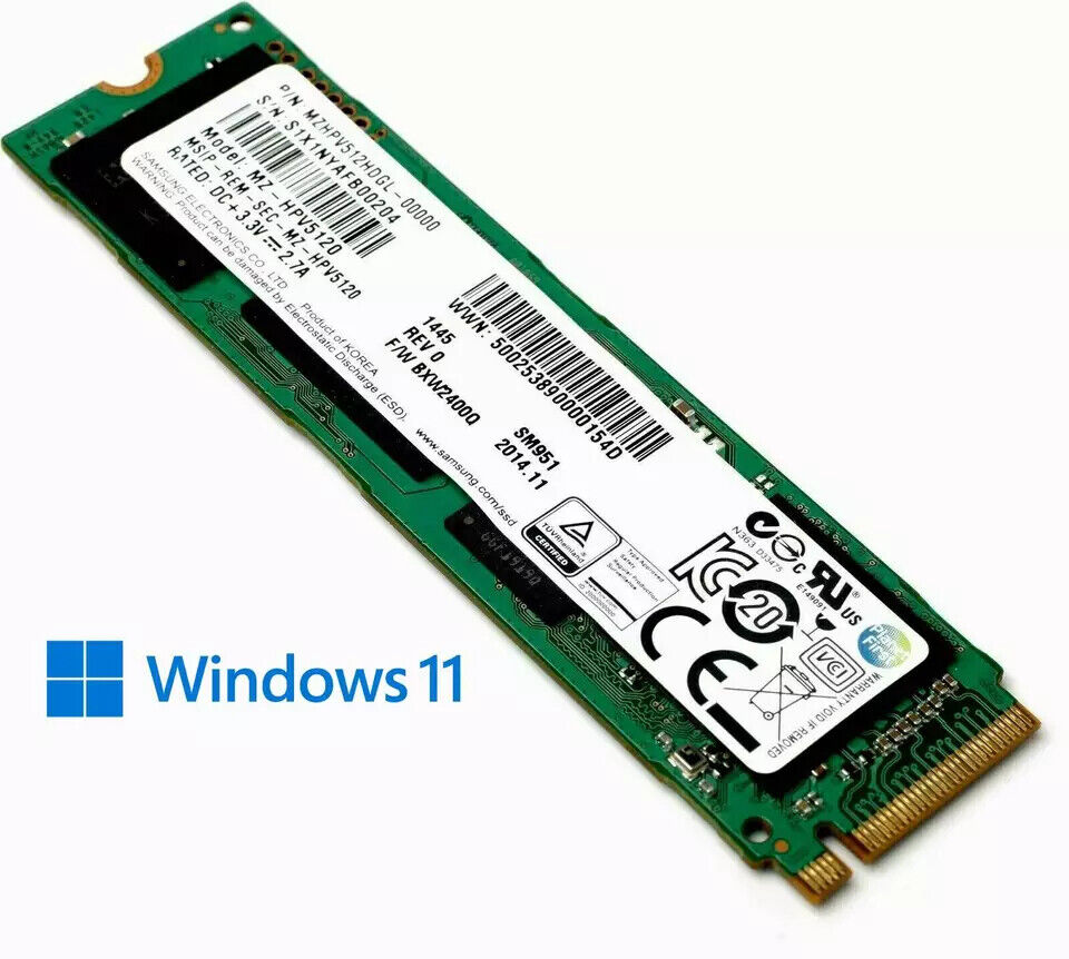 M.2 NVMe SSD 256GB Single Notch with Windows 7/10/11 Pro Installed