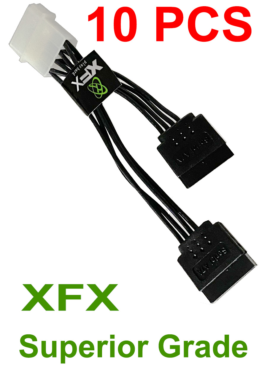 Lot of 10 Molex 4-Pin IDE to Dual SATA Power Splitter Y Cable Adapter Black XFX