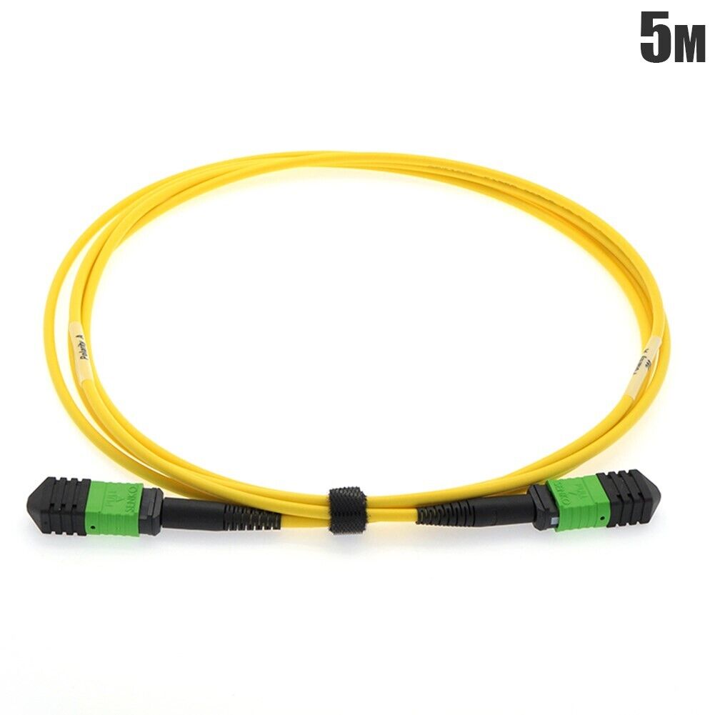 5M 12-Fiber MPO APC Female to Female Single Mode Fiber Optic Optical Cord Yellow
