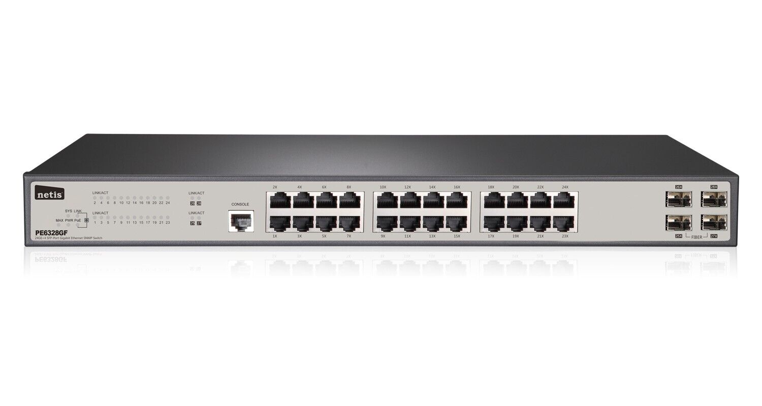 24GE+4 SFP-Port Gigabit Ethernet SNMP PoE Switch - NETIS - NEW - no box