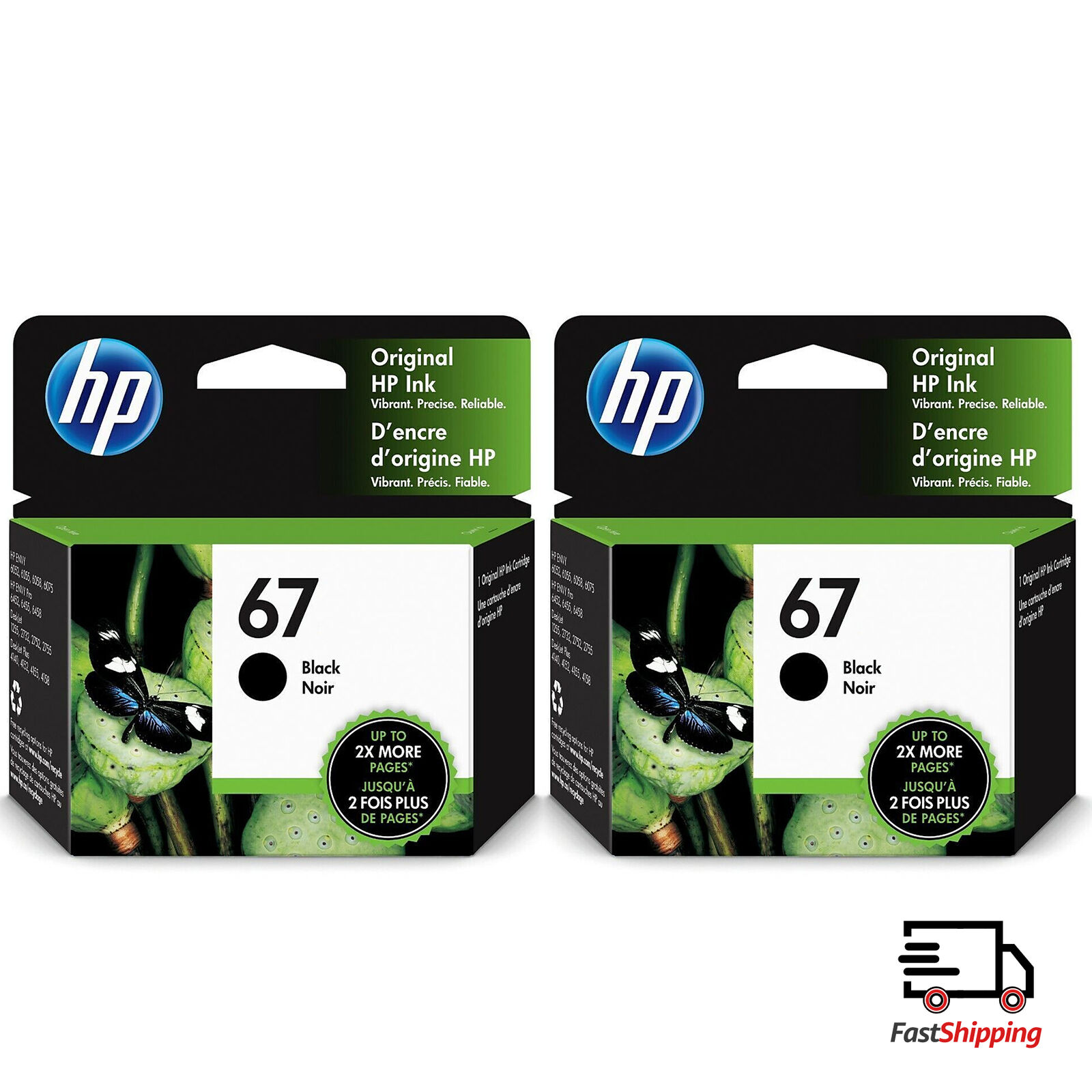 New HP 67 Black 2-Pack Ink Cartridges Genuine