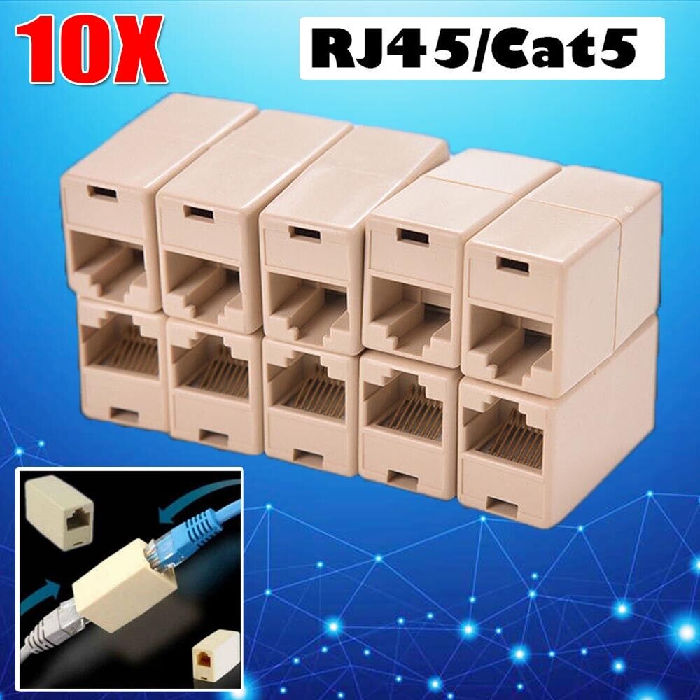 10X RJ45/CAT5 Network Cable Connector Ethernet Extender Joiner Adapter Coupler