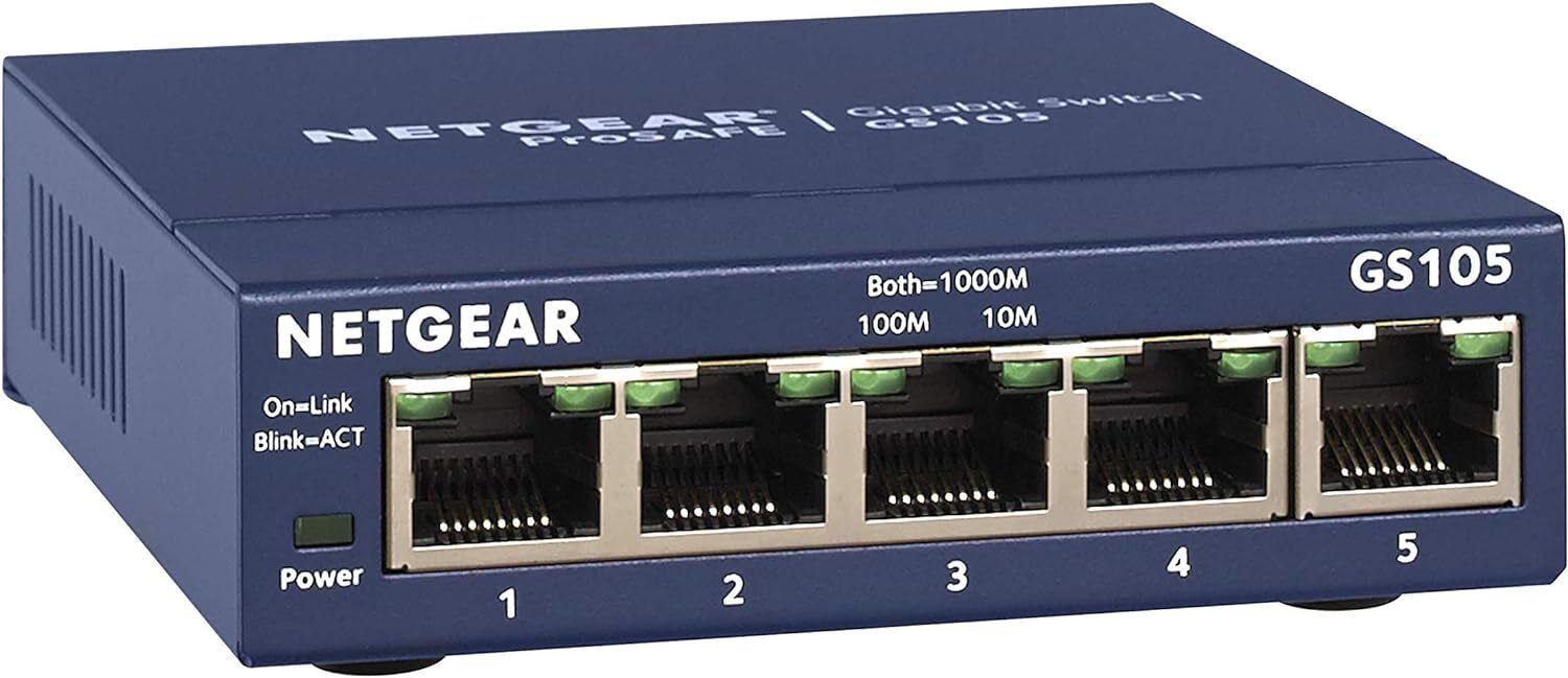 NETGEAR 5-Port Gigabit Ethernet Unmanaged Switch (GS105NA) - Desktop, and