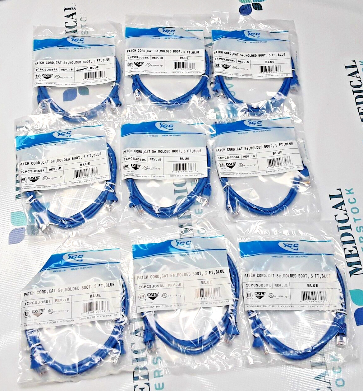 ICPCSJ05BL - ICC - PATCH CORD, CAT 5E, MOLDED BOOT - 5FT BLUE - LOTS OF 9 - NEW