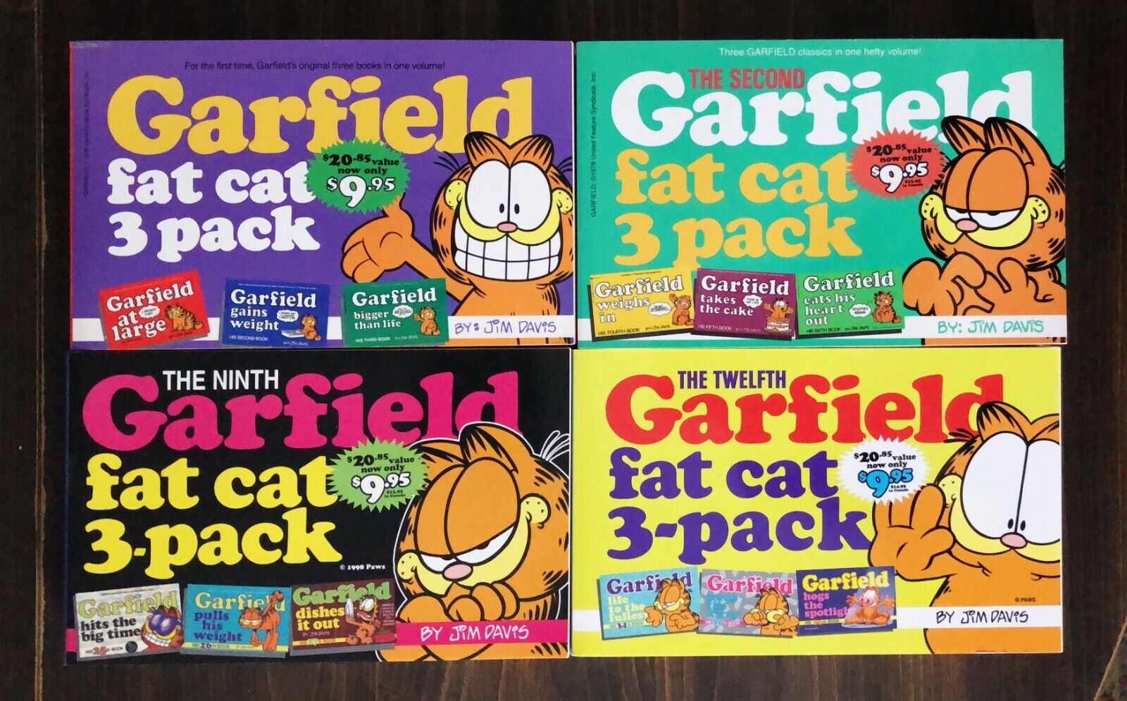 Lot of 4 Garfield Fat Cat 3-Pack Volumes 1 (1993), 2 (1994), 9 (1998), 12 (2001)