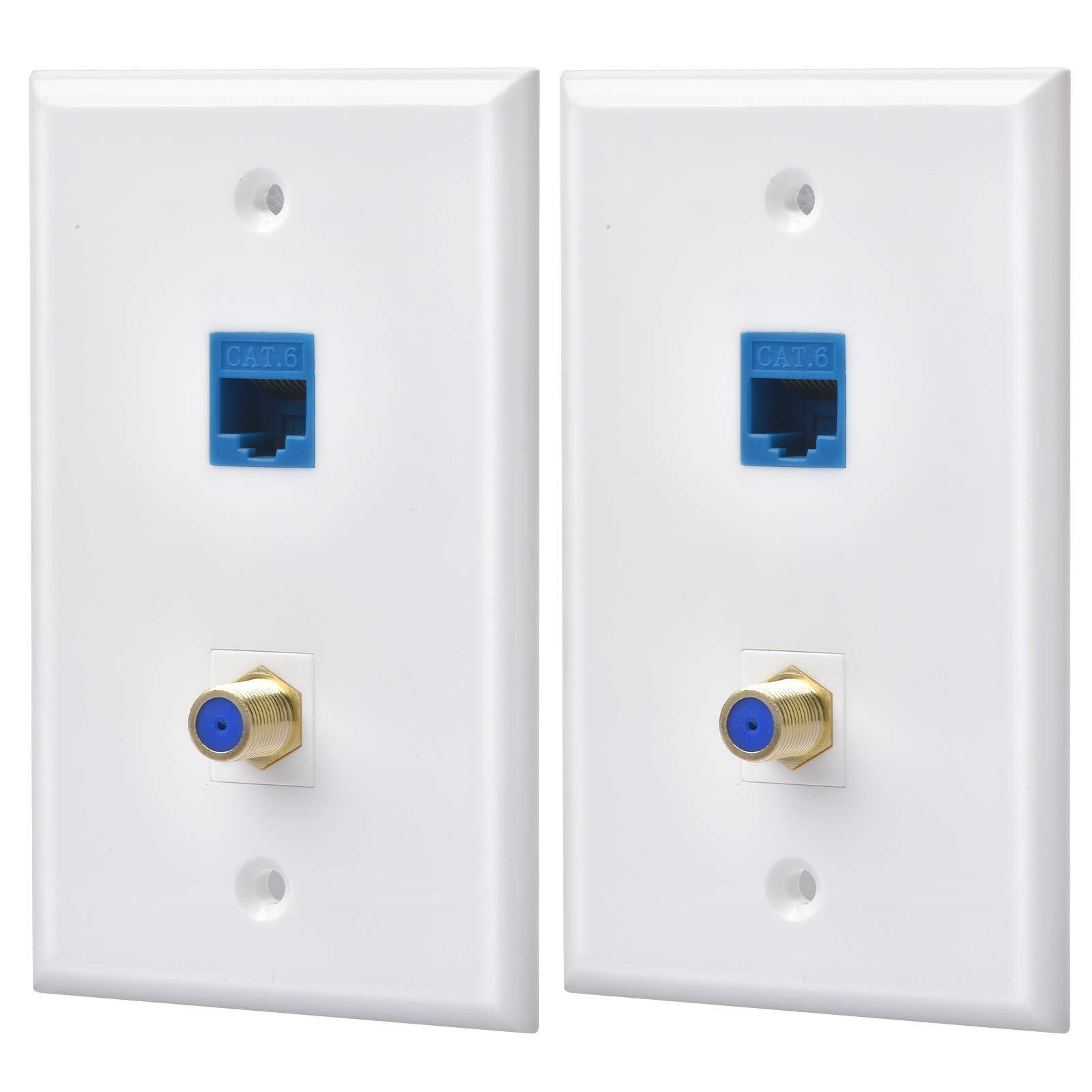 2 Packs Ethernet Coax Wall Plate Outlet with 1 Cat6 Keystone Port and 1 Gold-...