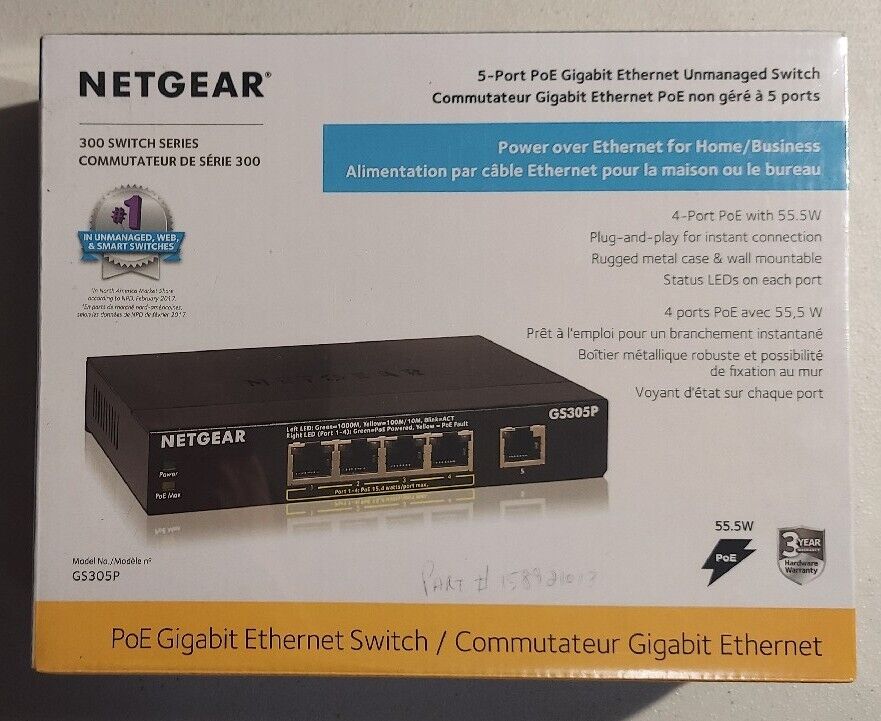 Netgear GS305P Essentials Series 5-Port Gigabit PoE Unmanaged Switch