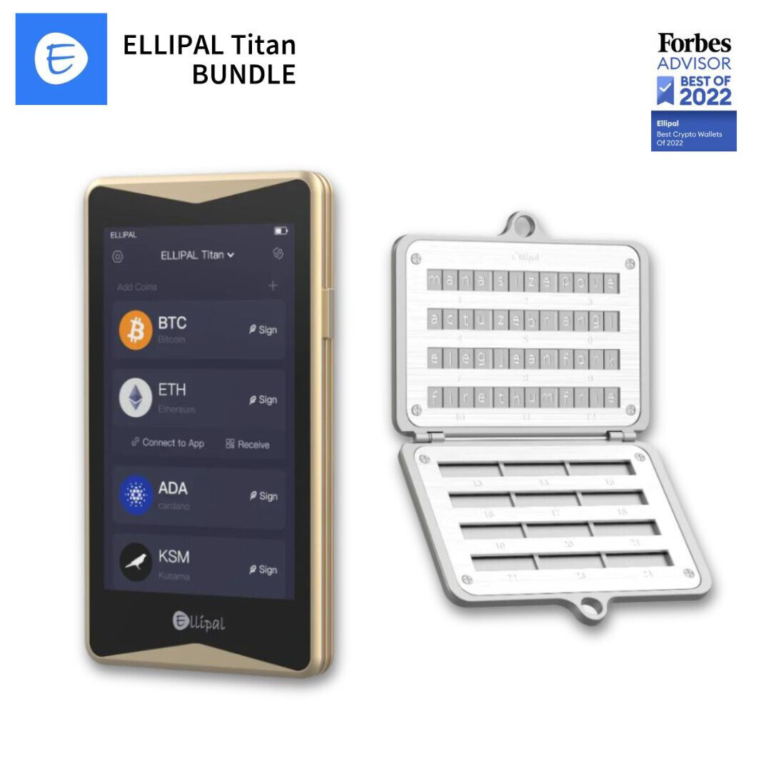 ELLIPAL Titan Gold Crypto Bundle Cryptocurrency Hardware Wallet & Mnemonic Metal