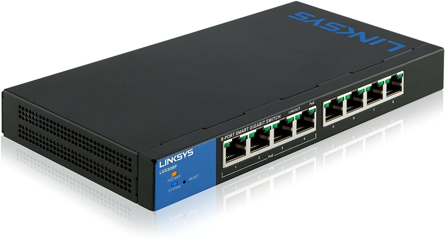 Linksys Business LGS308P 8-Port Gigabit Ethernet Smart Managed Switch PoE+ (72W)