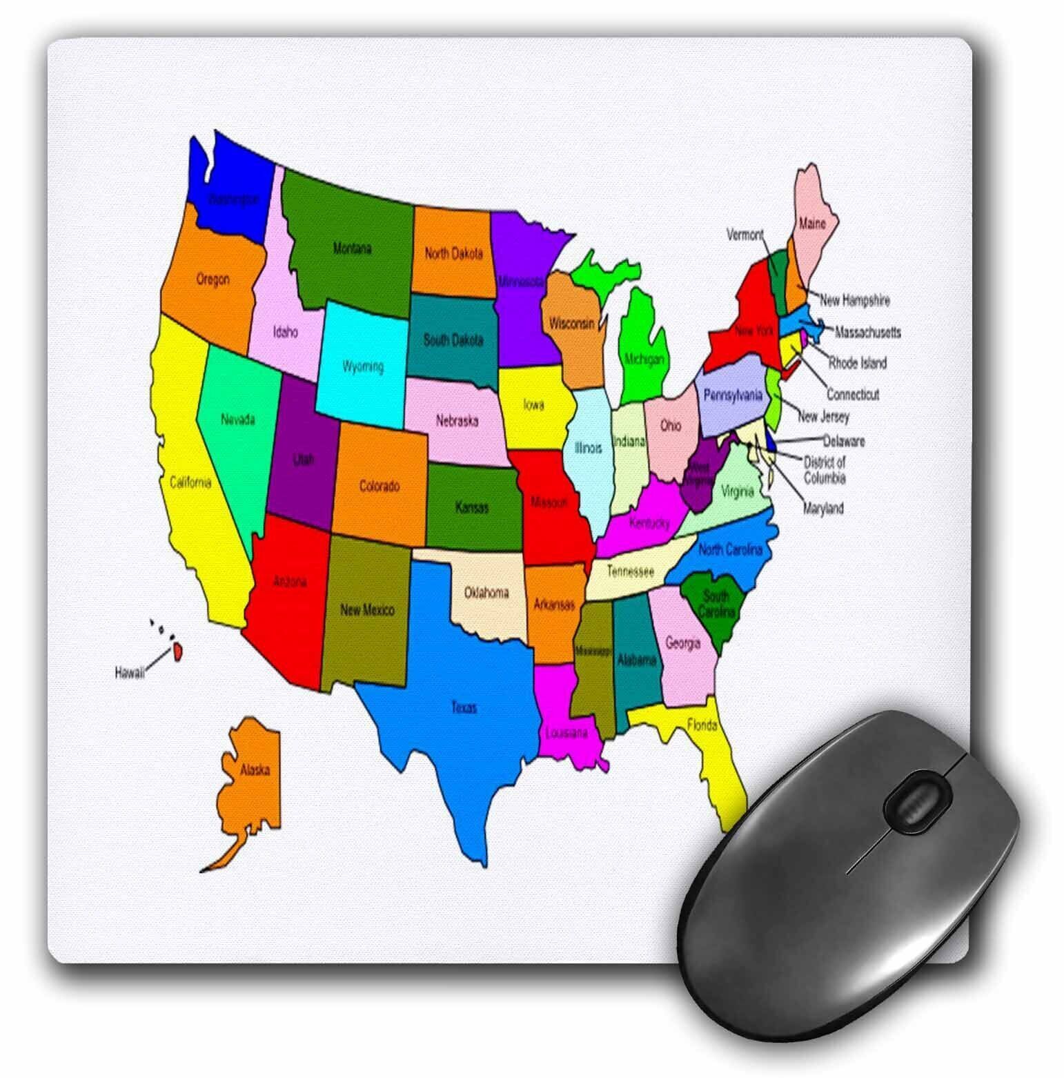 3dRose Colorful Map Of The United States For Kids MousePad