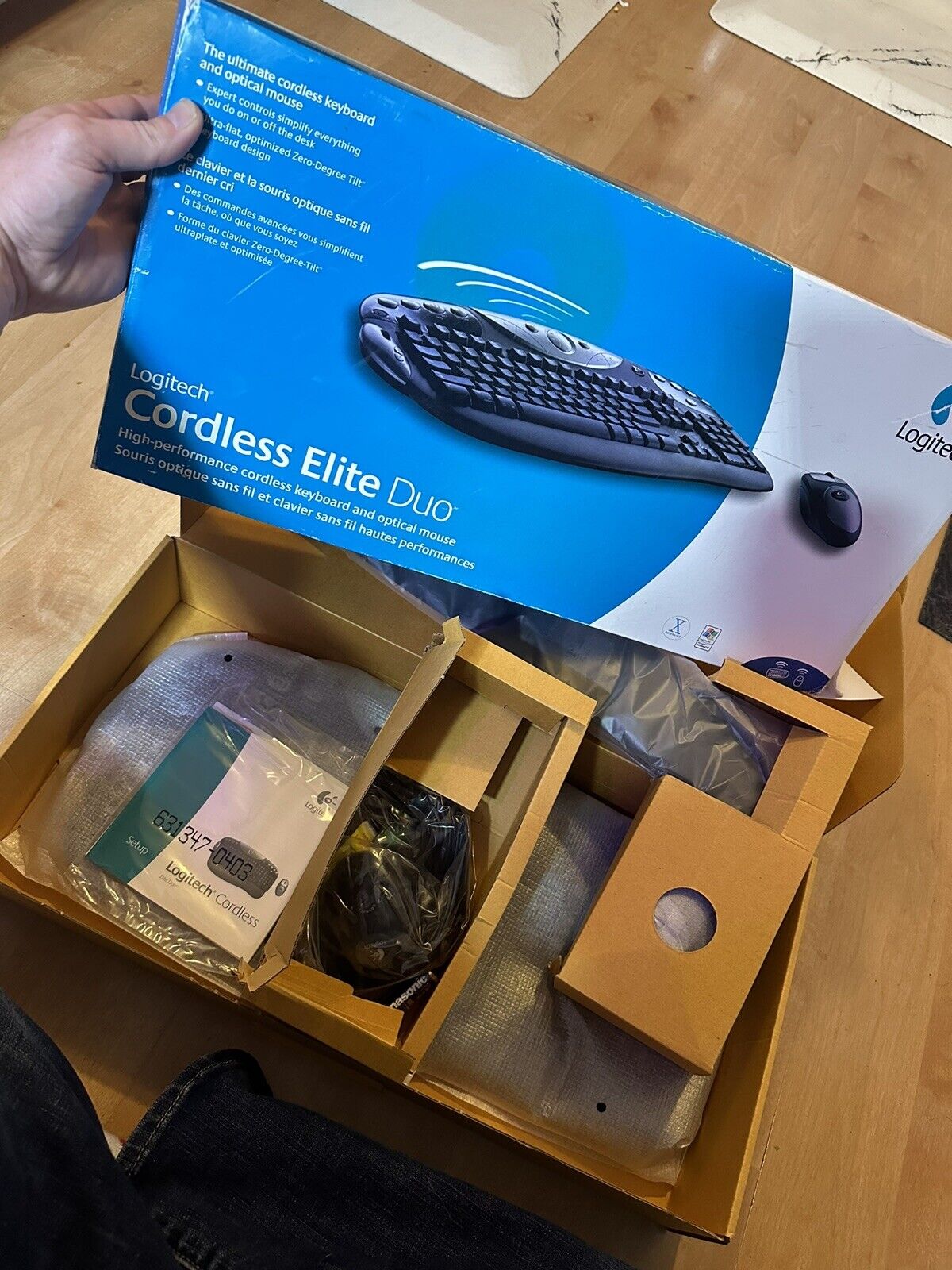 New Vintage Logitech Cordless Elite Duo Wireless Keyboard Mouseman Optical Mouse