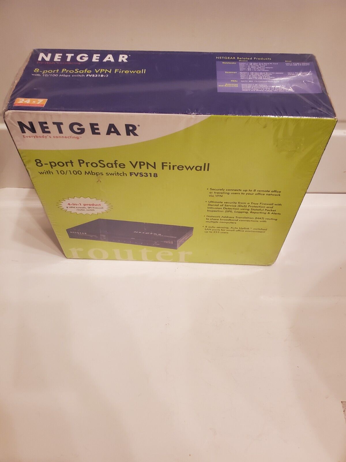NETGEAR ProSafe FVX538 v2 VPN Firewall Dual Wan Switch 8 Ports 10/100 w. Charger