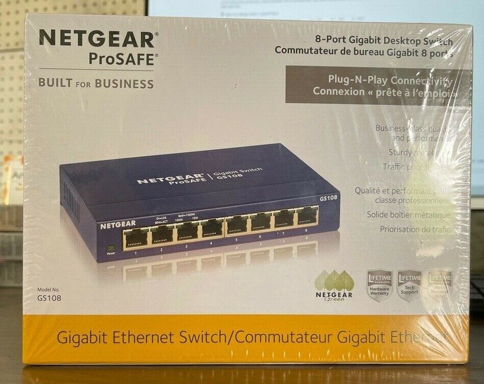 NETGEAR GS108 ProSafe 8-Port 10/100/1000 Mbps Gigabit Desktop Switch