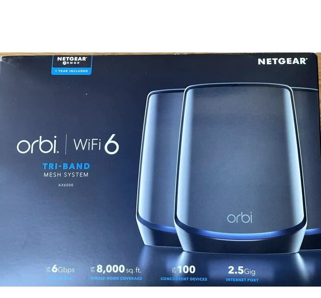 NEW NETGEAR Orbi AX6000 3 xTri-Band Mesh WiFi 6 System 3pack Black Wi-Fi 2.4GHz