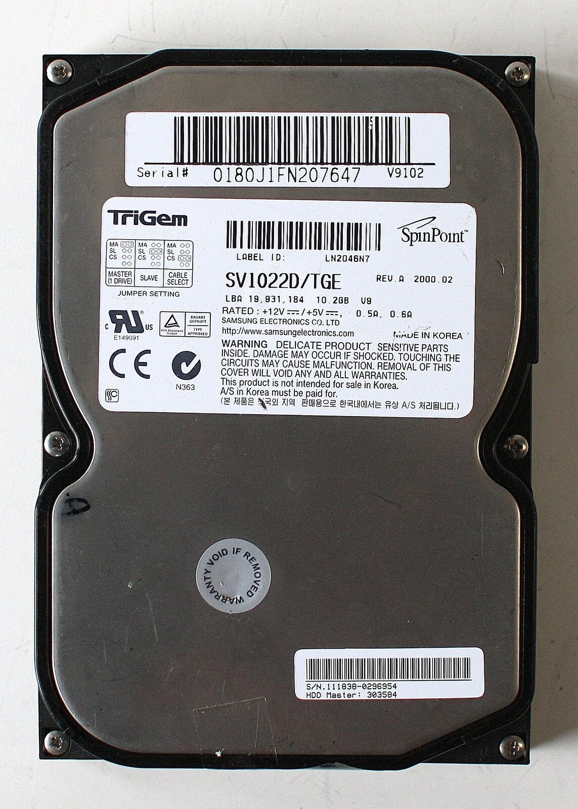 HDD 10.2GB TRIGEM SPINPOINT, IDE, SV1022D/TGE REV.A
