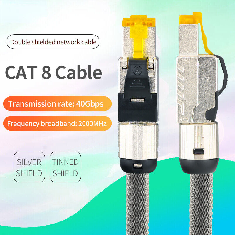 Piece Pure Silver CAT8 Ethernet Network Cable HiFi 40Gbps 2000MH RJ45 Patch Cord