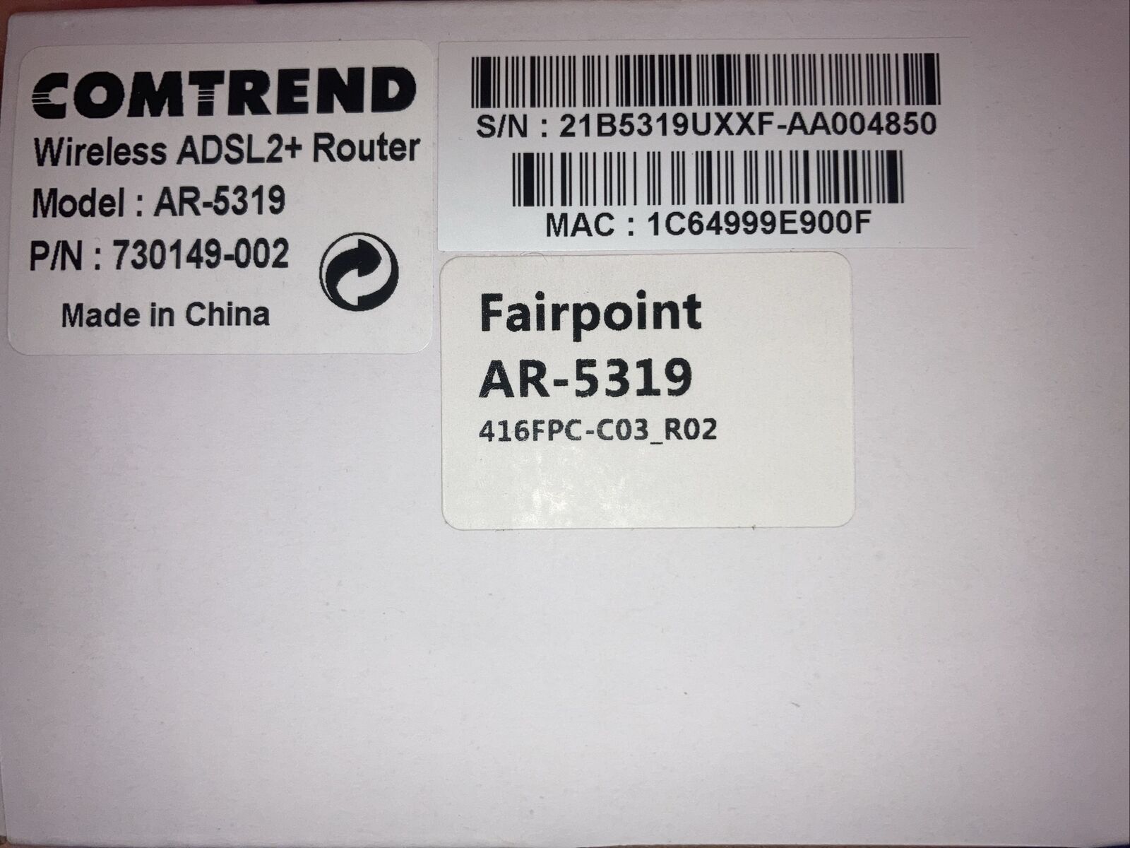 Comtrend Single Port Router ADSL2+ Router Model AR-5319  Black NIP B3