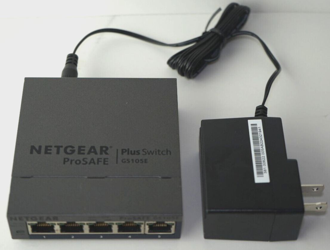 NETGEAR ProSAFE Plus Switch 5 Gigabit Ports GS105Ev2 + Charger Tested *WORKS*