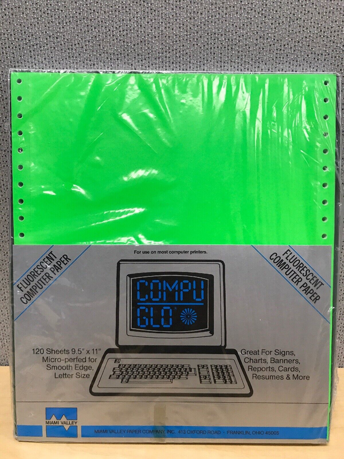 Compu Glo Paper Green Fluorescent Computer Dot Matrix Miami Valley Neon 120 Sh