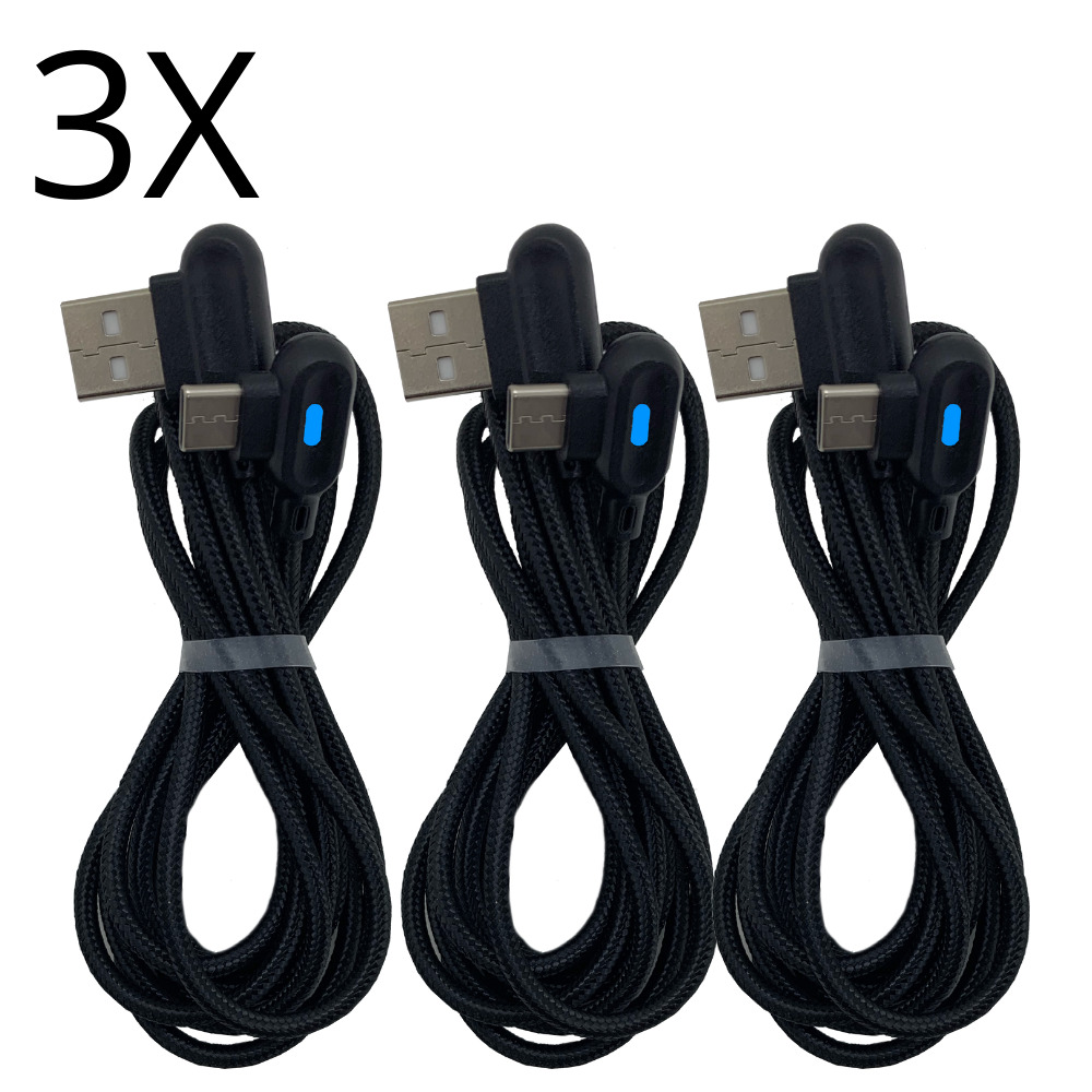 3x 6ft Braided Right Angle USB Type C Fast Charger Cable Charging Data Sync Cord