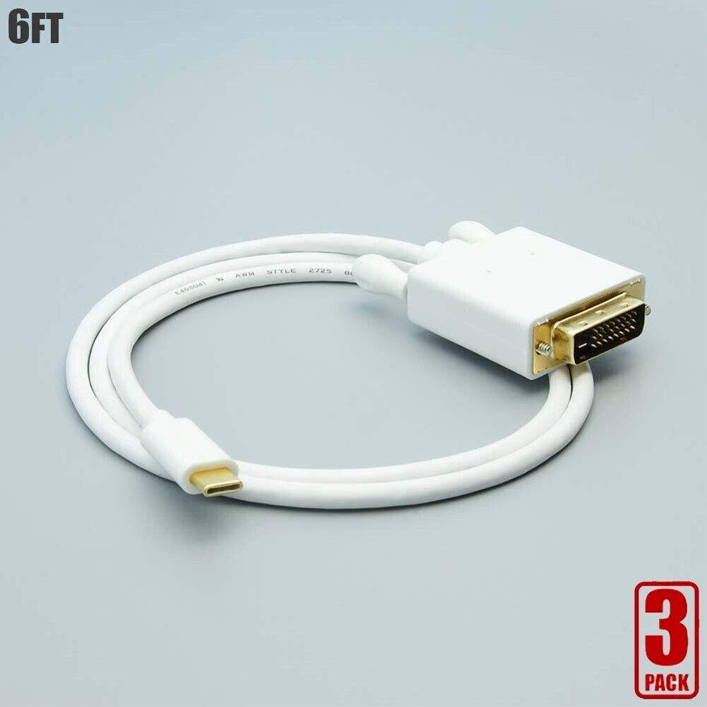 3x 6FT USB-C 3.1 Type C to DVI-D Cable 1080p PC Monitor MacBook Galaxy S8 Note7