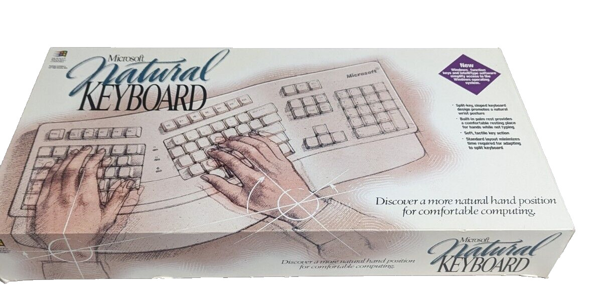 VTG Microsoft Natural  Keyboard Wired White Ergonomic With Original Box