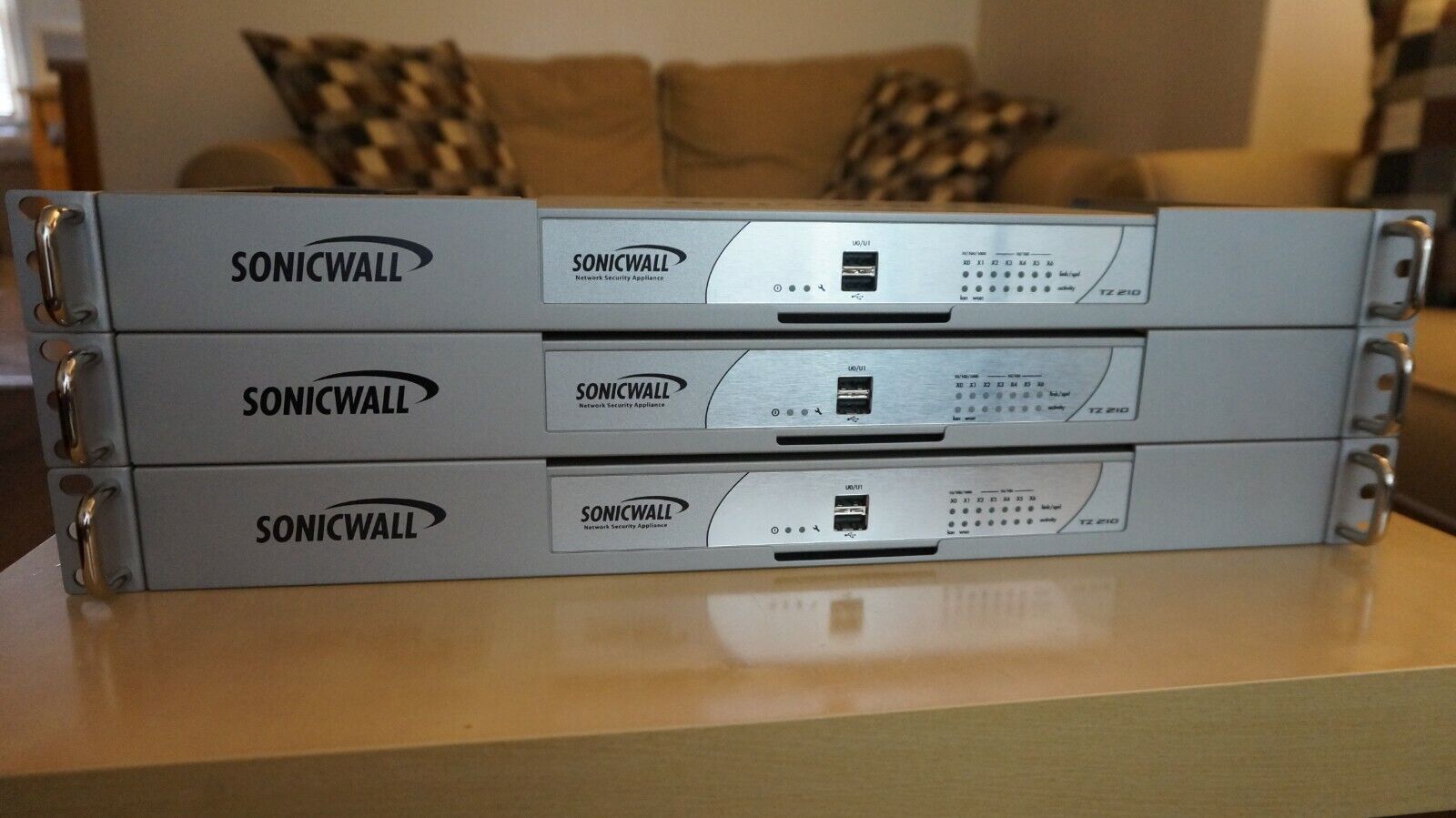 Lot of 3 SonicWALL TZ 210 w/Rack Mount Kit, used in good condition