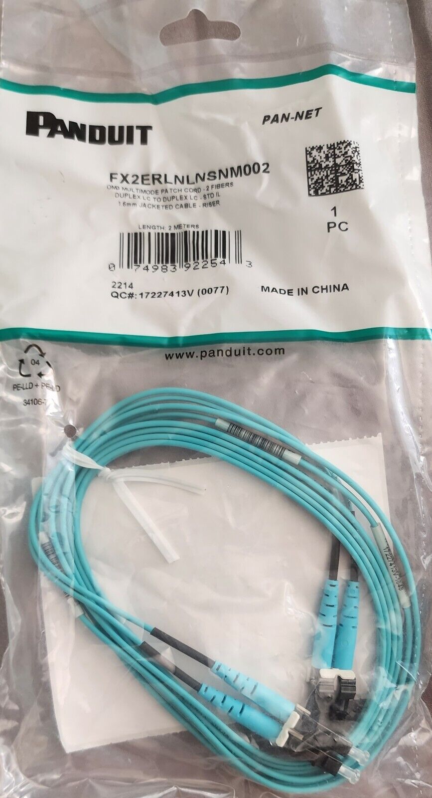 Panduit Fiber Optic Duplex Patch Network Cable FX2ERLNLNSNM002