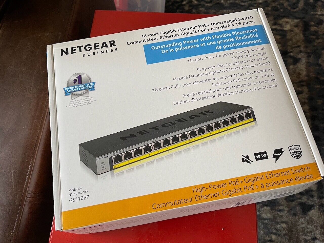 Netgear GS116PP 16x Gigabit Ethernet PoE+ @183W Switch, Wall or Rack-Mount
