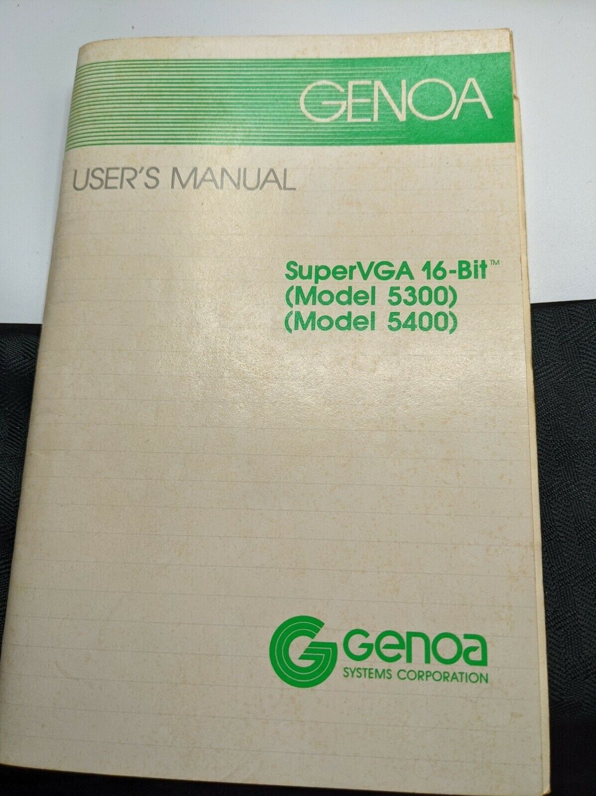 GENOA USER\'S MANUAL SUPERVGA 5300 5400 COMPUTER 1988 VTG BOOK 16 BIT